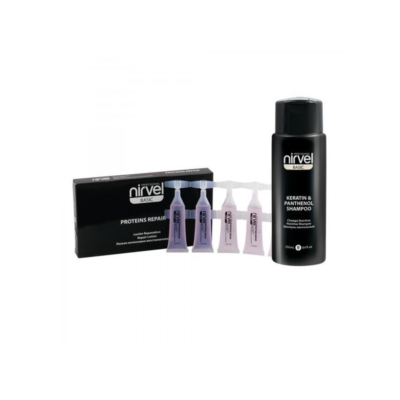 Nirvel Basic Pack Reparador Nutritivo Locion Reparadora Con Proteina De Trigo Proteins Repair Champu Keratin + Panthenol 250 Ml