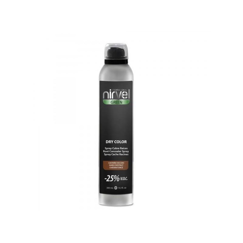 Nirvel Green Spray Cubre Raices Dry Color Castaño Oscuro 300 Ml. Ref. 6638