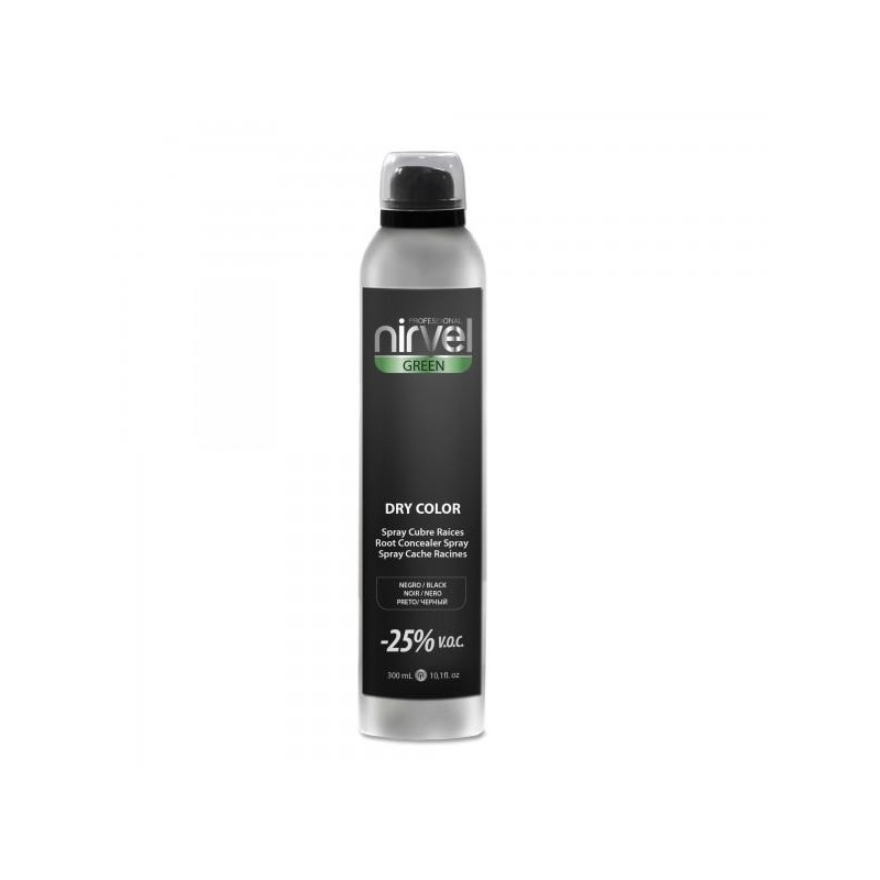 Nirvel Green Spray Cubre Raices Dry Color Negro 300 Ml. Ref. 6637