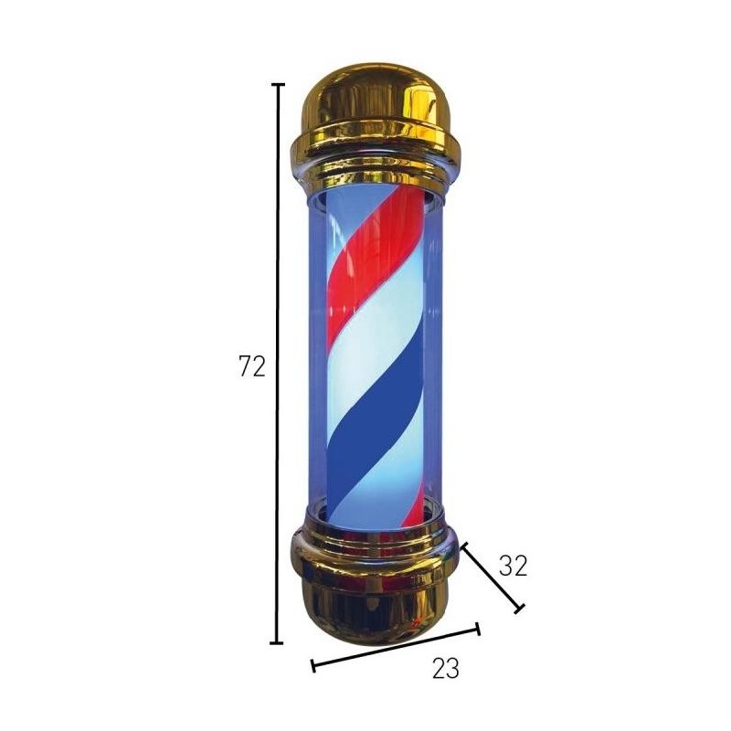 Postquam Barber Pole Luminoso Giratorio Rayas Azul/blanca/roja Carcasa Dorada    Ref. Idaccbarb06