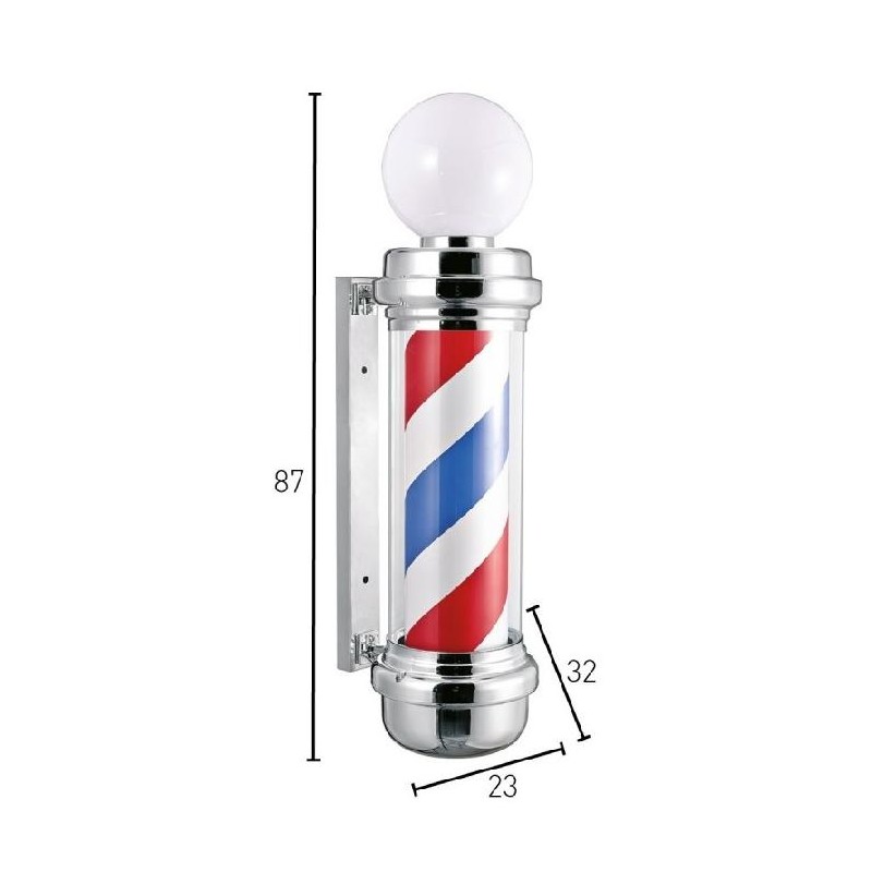 Postquam Barber Pole Luminoso Giratorio Rayas Azul/blanca/roja Con Bola Y Terminales Cromado   Ref. Idaccbarb01