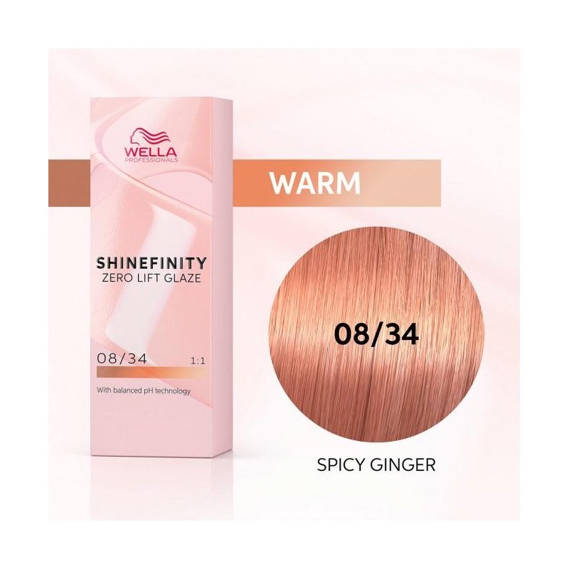 Wella Color Tinte Permanente Shinefinity 08.34 Color Rubio Claro Dorado Cobrizo 60 Ml   Ref. 99350113543